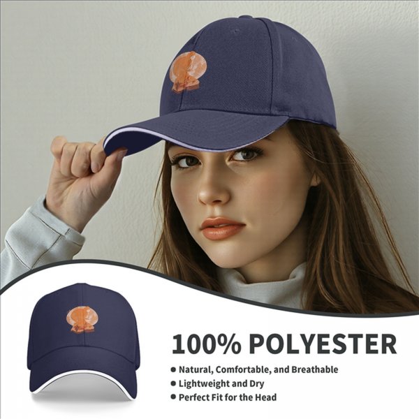 Black Baseball Cap with Orange Anime Character Silhouette Print