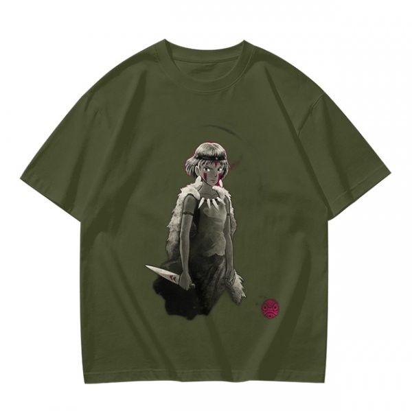 Olive T-Shirt Featuring Princess Mononoke Warrior Artwork