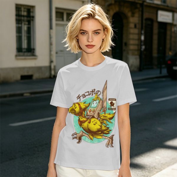 Chocobo Rider with Retro Game Character Graphic T-Shirt