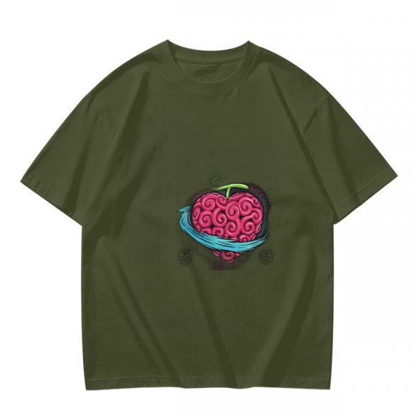 Olive T-Shirt With Swirled Heart Fruit Graphic Print