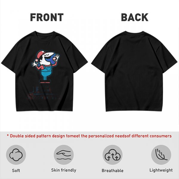 Olive T-shirt with Cartoon Character Holding Mushrooms Print