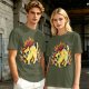 Olive T-Shirt With Super Saiyan Style Electric Cat Graphic