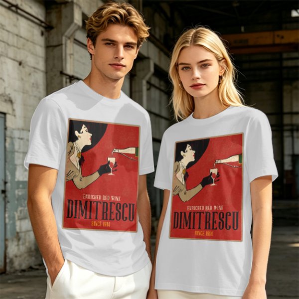 Olive t-shirt with vintage Dimitrescu red wine graphic print