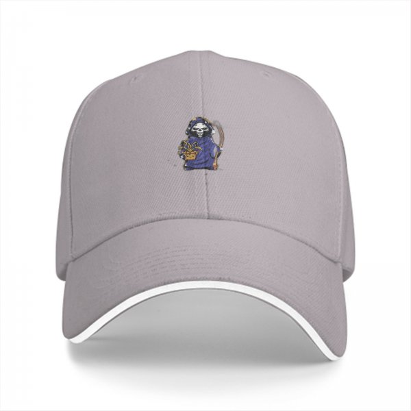 Black Baseball Cap With Cute Grim Reaper Graphic