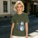 Olive T-Shirt with Mech Totoro and Girl at Bus Stop Print