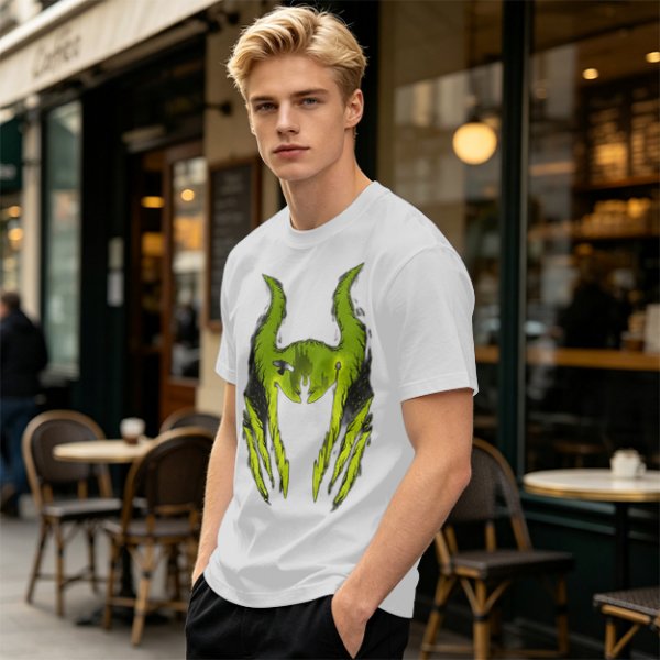 Olive Green T-Shirt With Monster Horned Claw Graphic Print