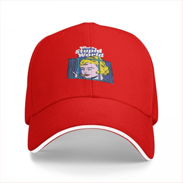Black Baseball Cap With 'What a Stupid World' Retro Pop Art Print