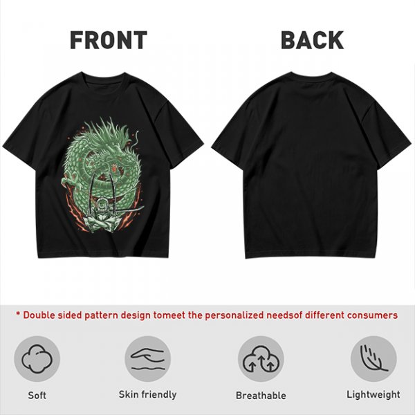 Olive T-shirt with Green Dragon and Samurai Warrior Graphic