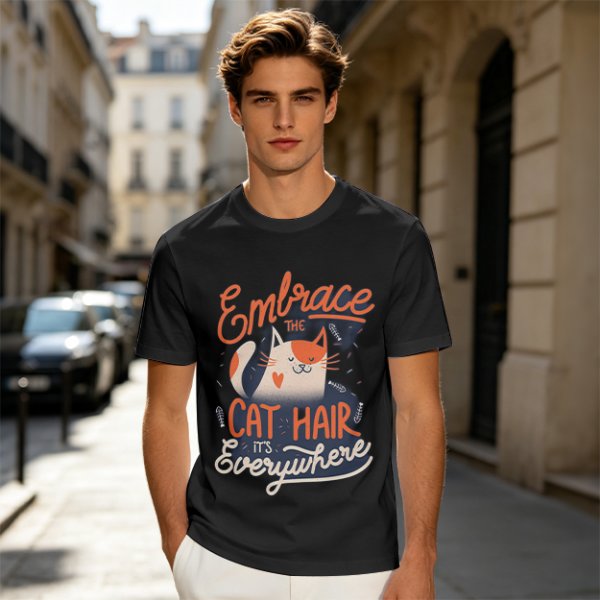 Olive T-Shirt with 'Embrace the Cat Hair It's Everywhere' Cat Graphic