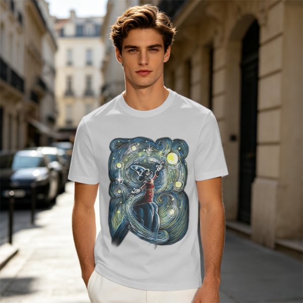 Olive T-Shirt With Sorcerer Mickey Starry Night Artwork
