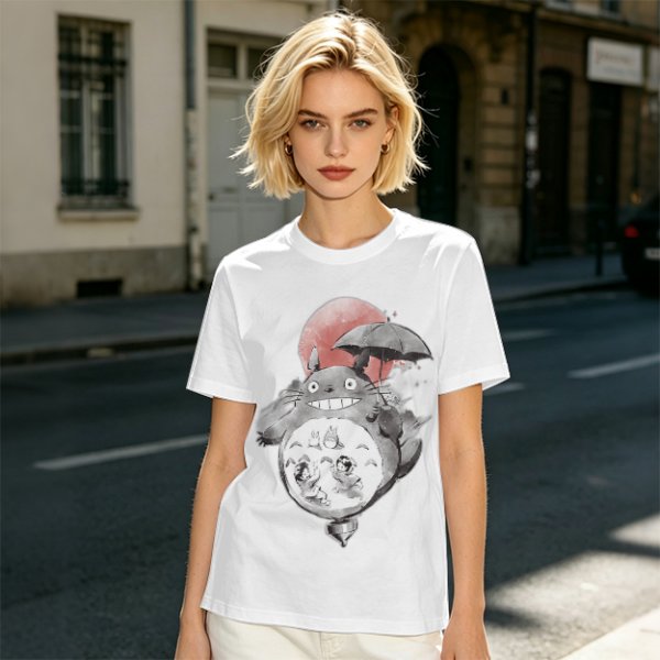 Olive T-shirt with Totoro and Friends Watercolor Print