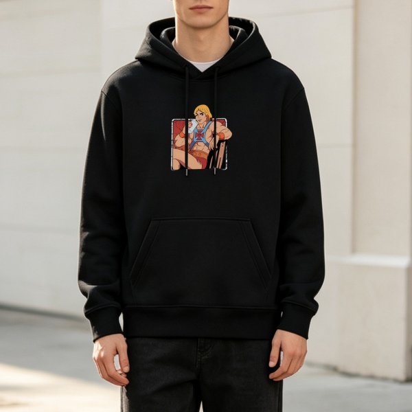 Black Hoodie With He-Man Relaxed Graphic Print