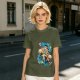 Olive anime graphic t-shirt with vibrant fantasy character art