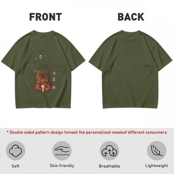 Olive T-Shirt with Chewbacca Drinking Boba Graphic