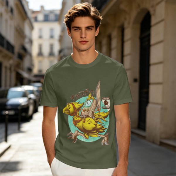 Chocobo Rider with Retro Game Character Graphic T-Shirt