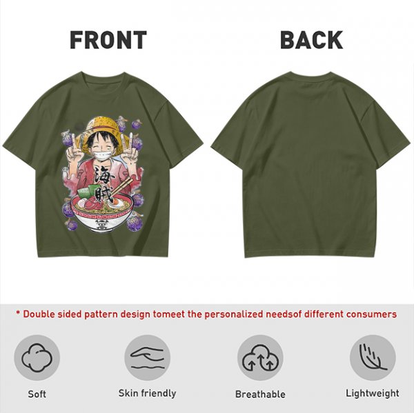 One Piece Luffy Ramen Peace Sign Anime Graphic T-Shirt