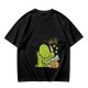 Olive Green T-Shirt With Cute Green Creature Preparing Peas Graphic