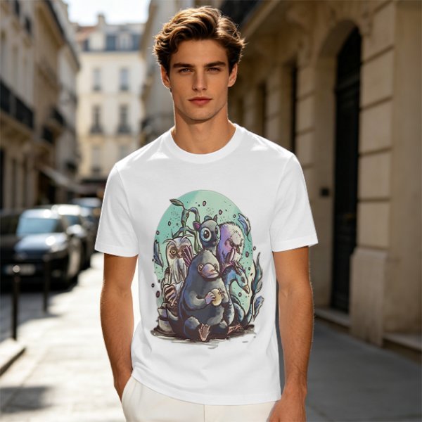 Olive T-Shirt With Magical Creature Group Art Print