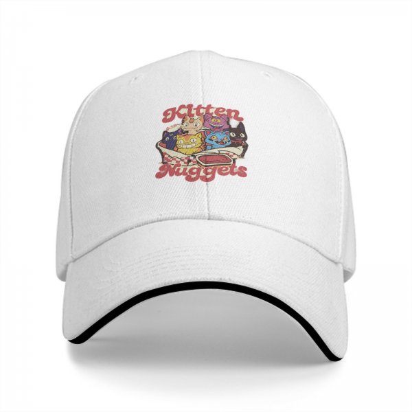 Black baseball cap with Kitten Nuggets cartoon cat graphic