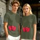Olive green t-shirt with cute hugging red beans graphic