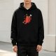 Black Hoodie With Cute Devil Cat And Ghost Graphic Print