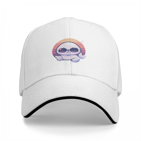 Black Baseball Cap With Cool Sunglasses Seal Sunset Graphic