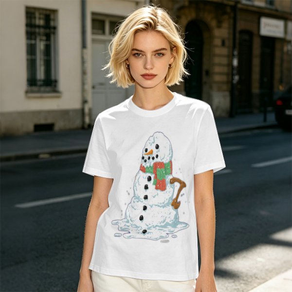 Olive T-Shirt With Melting Snowman Christmas Print