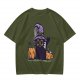 Olive Halloween T-Shirt with Black Cat Witch and Pumpkins