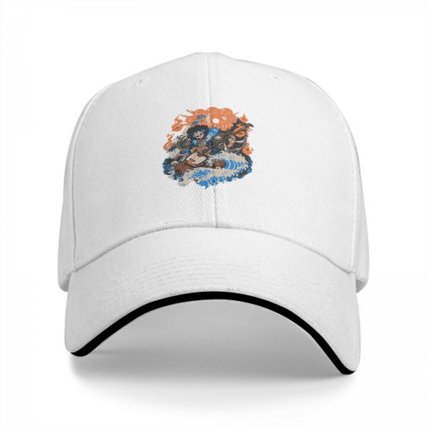 Black Baseball Cap With Skull Musician And Wave Graphic