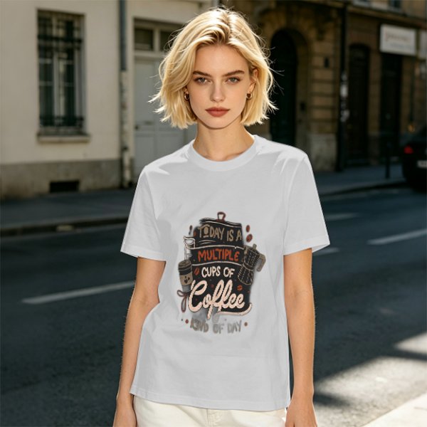 Olive green t-shirt with coffee themed 'Today is a multiple cups of Coffee' print