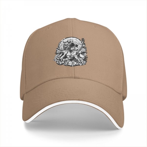 Black Baseball Cap With Japanese Oni Mask Floral Art Print
