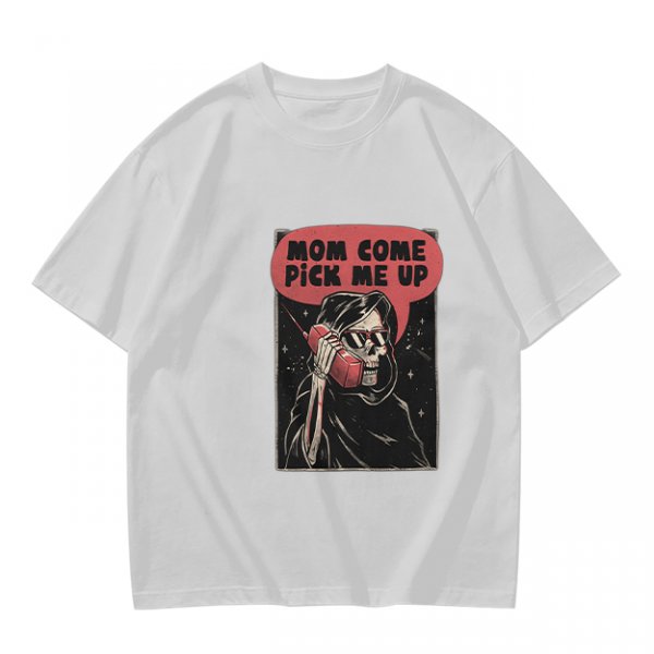 Olive Graphic T-Shirt With Grim Reaper 'Mom Come Pick Me Up' Print
