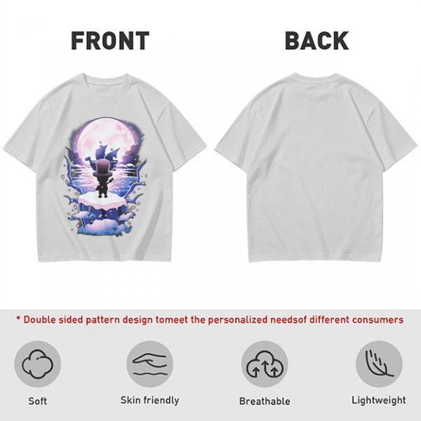 Olive T-Shirt With Moonlit Pirate Ship And Silhouette Figure Print