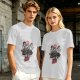 Olive graphic t-shirt with chainsaw man chasing scared person and 'Small Talk Does!' text