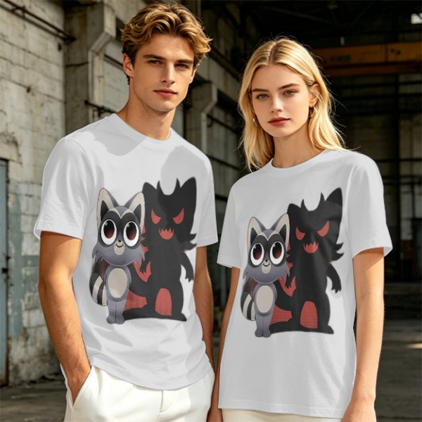 Olive T-Shirt With Cute Raccoon And Shadow Monster Graphic