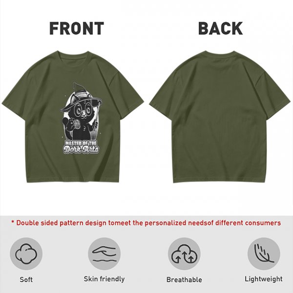 Olive T-Shirt with Black Cat Wizard 'Master of the Dork Arts' Print