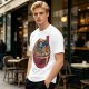 Olive T-shirt with Samurai Cat Surfing Ramen Bowl Art