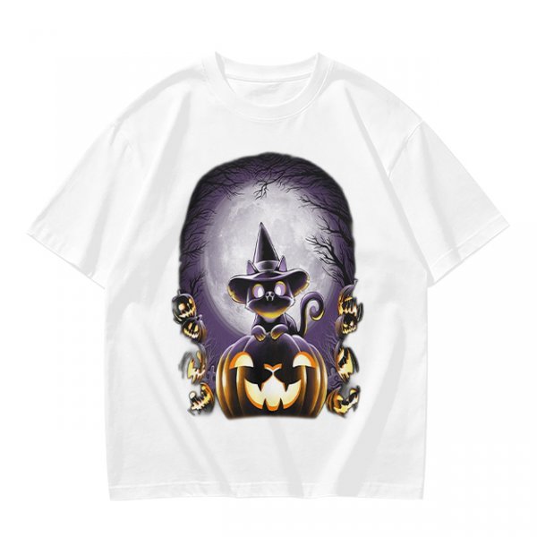 Halloween Black Cat Witch Jack-o'-lantern Graphic T-Shirt
