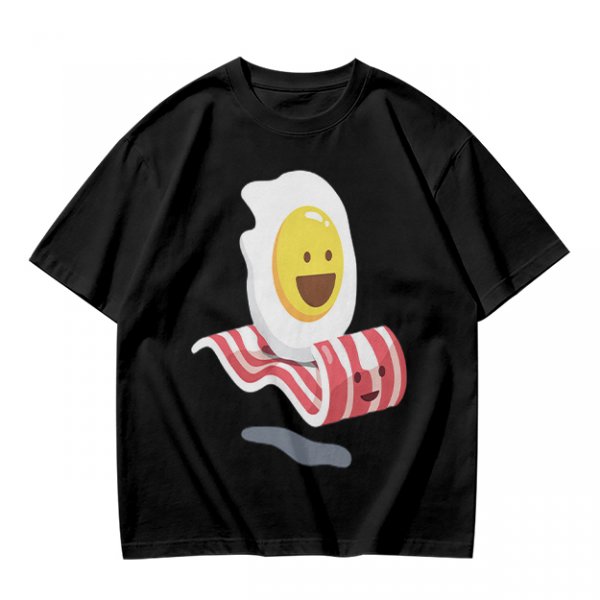 Olive T-Shirt With Happy Fried Egg And Bacon Graphic Print