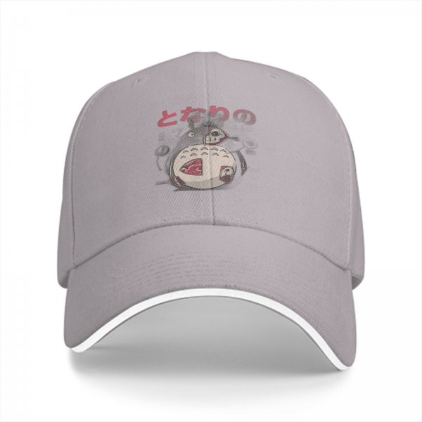 Black baseball cap with stylized Totoro graphic and Japanese text