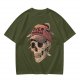 OVER THINKER Skull Graphic Olive T-Shirt