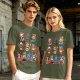 Olive T-Shirt With Cute Anime Cat Character Print