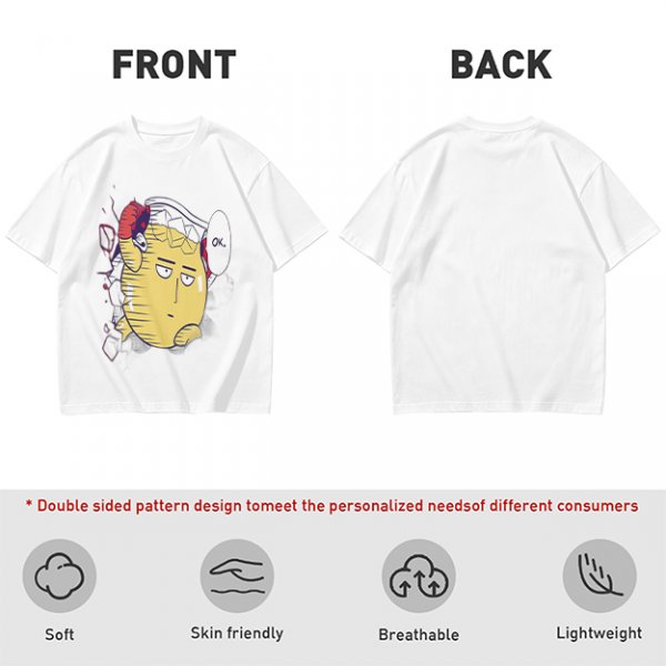 Oversized Olive T-Shirt with Saitama 'OK' Anime Graphic Print