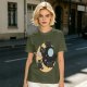 Olive T-Shirt With Black Cats On Crescent Moon Space Print