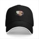 Black baseball cap with hand holding paper over red moon forest print