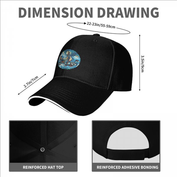 Black Baseball Cap With Stormy Sailing Ship Art Print