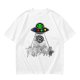 Olive T-shirt with UFO Alien and Disco Dancing Cats Print