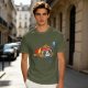 Olive green t-shirt with sleeping sloth graphic design