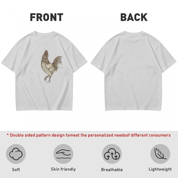 Olive Green T-Shirt With Vintage Rooster Graphic Print