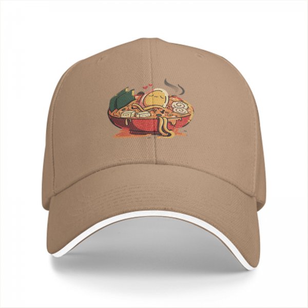 Black Baseball Cap With Cute Ramen Bowl Graphic Design
